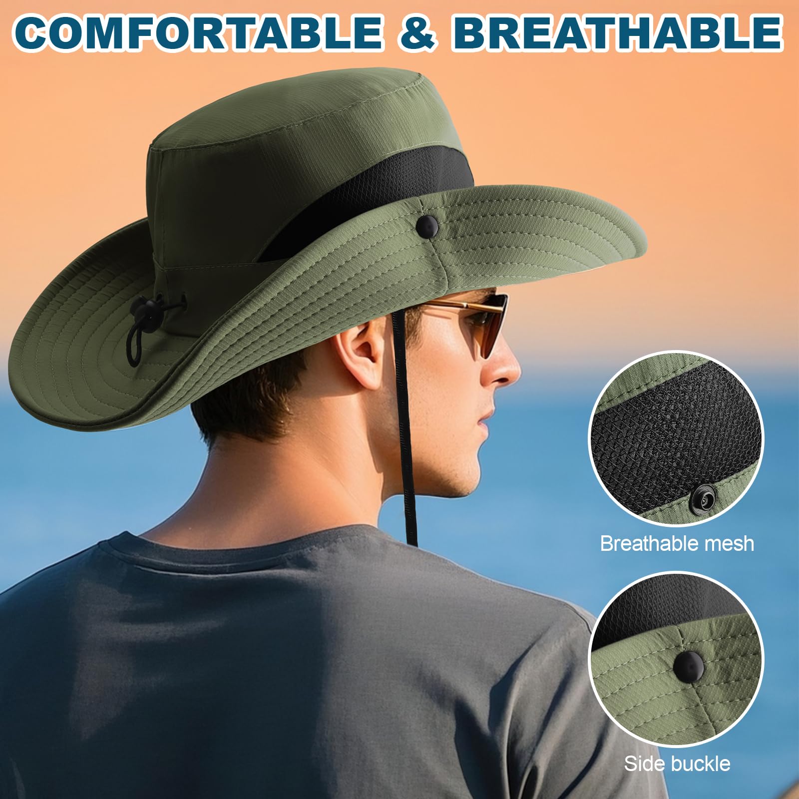 Summer Sun Hats for Women Men Waterproof Foldable Bucket Hat Mesh Wide Brim Beach Hats Outdoor Fishing Hiking Fishing UPF 50+ - Image 4