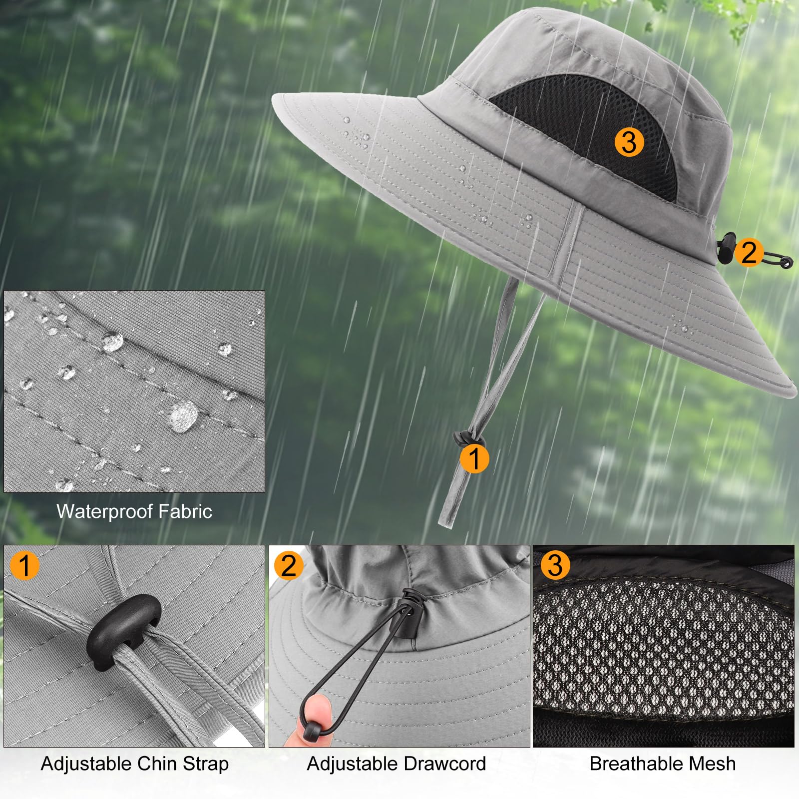 Summer Sun Hats for Women Men Waterproof Foldable Bucket Hat Mesh Wide Brim Beach Hats Outdoor Fishing Hiking Fishing UPF 50+ - Image 4