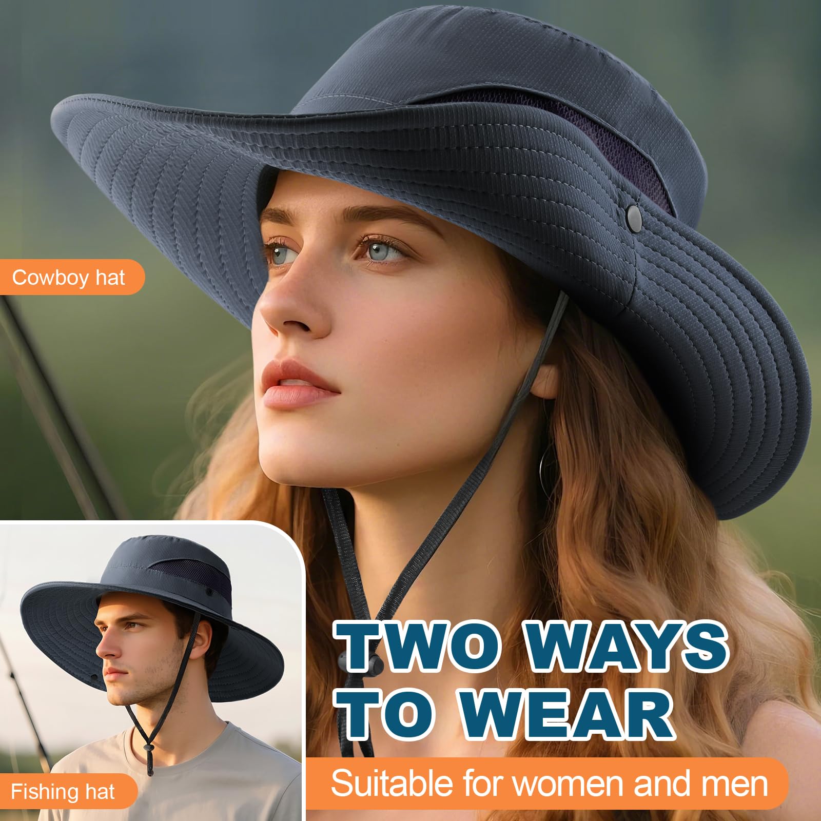 Summer Sun Hats for Women Men Waterproof Foldable Bucket Hat Mesh Wide Brim Beach Hats Outdoor Fishing Hiking Fishing UPF 50+ - Image 3