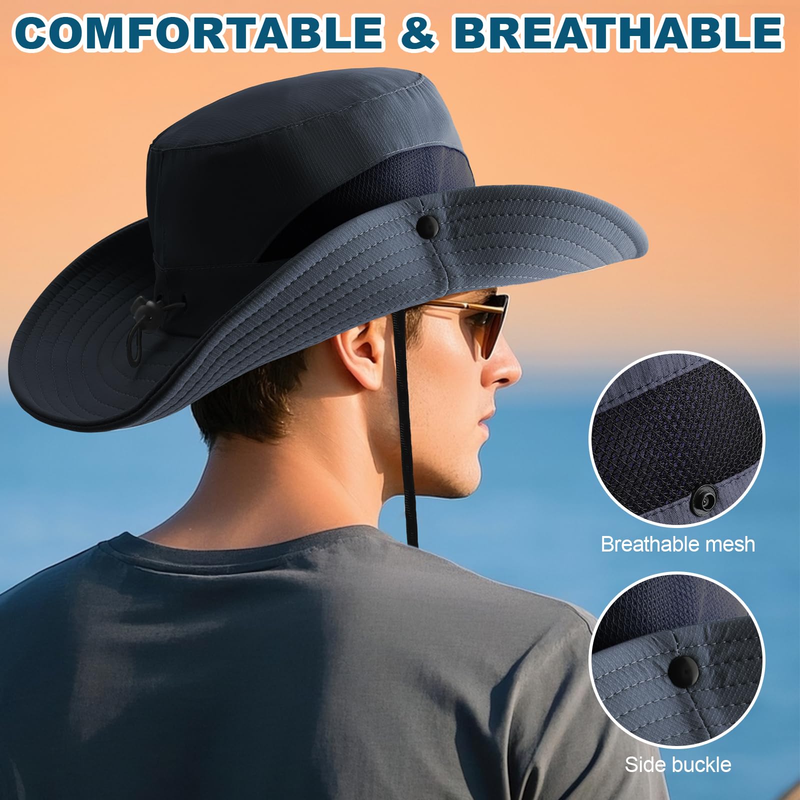 Summer Sun Hats for Women Men Waterproof Foldable Bucket Hat Mesh Wide Brim Beach Hats Outdoor Fishing Hiking Fishing UPF 50+ - Image 4