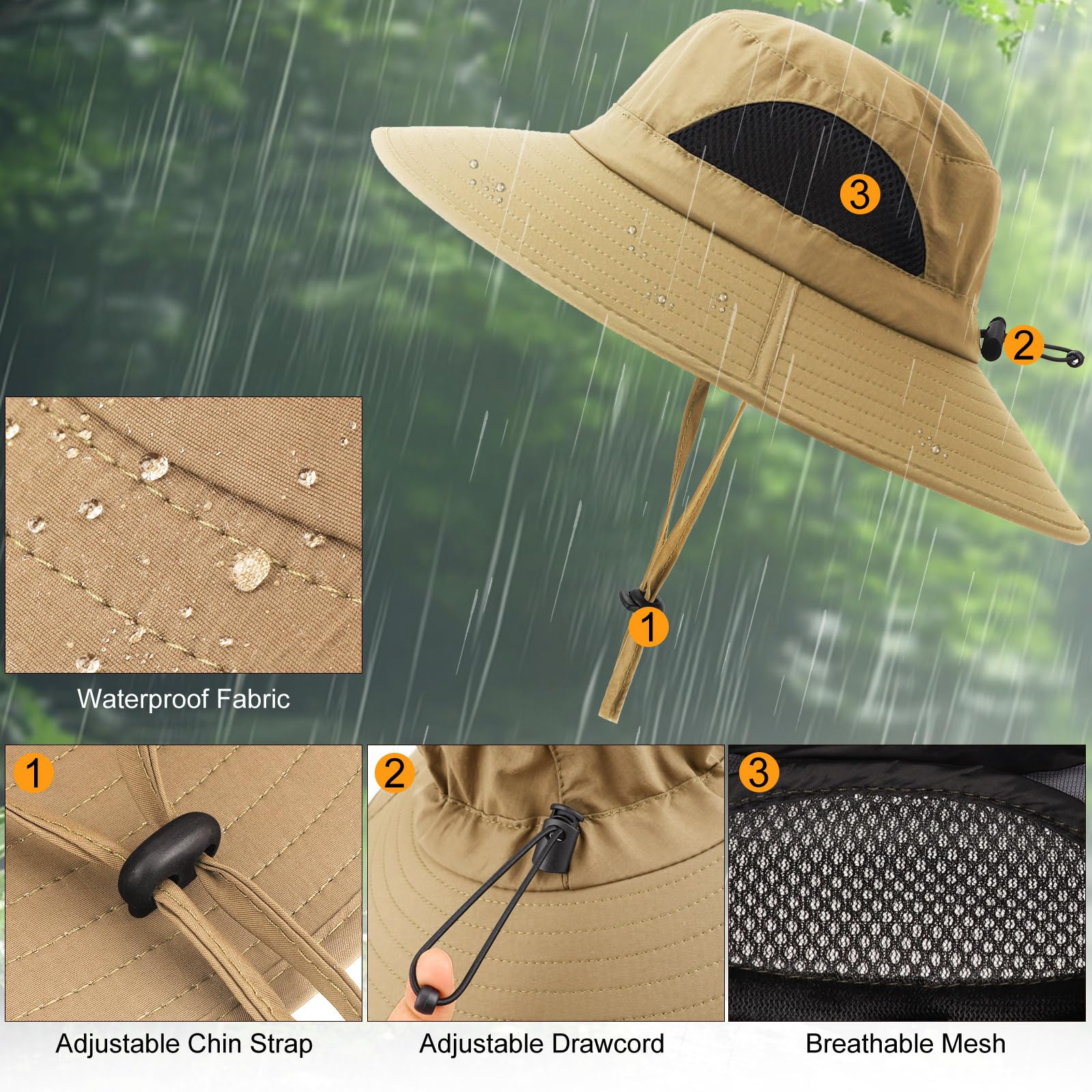 Summer Sun Hats for Women Men Waterproof Foldable Bucket Hat Mesh Wide Brim Beach Hats Outdoor Fishing Hiking Fishing UPF 50+ - Image 4