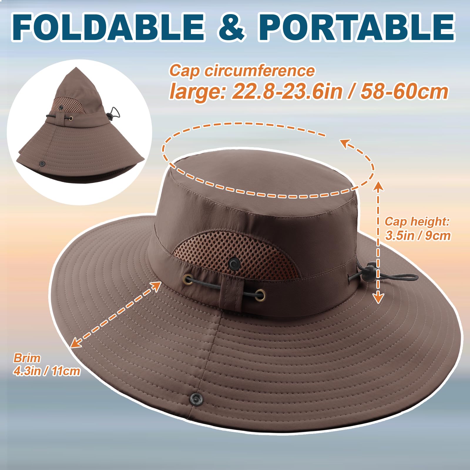 Summer Sun Hats for Women Men Waterproof Foldable Bucket Hat Mesh Wide Brim Beach Hats Outdoor Fishing Hiking Fishing UPF 50+ - Image 3