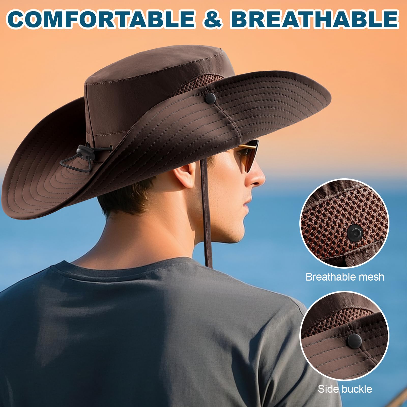Summer Sun Hats for Women Men Waterproof Foldable Bucket Hat Mesh Wide Brim Beach Hats Outdoor Fishing Hiking Fishing UPF 50+ - Image 8