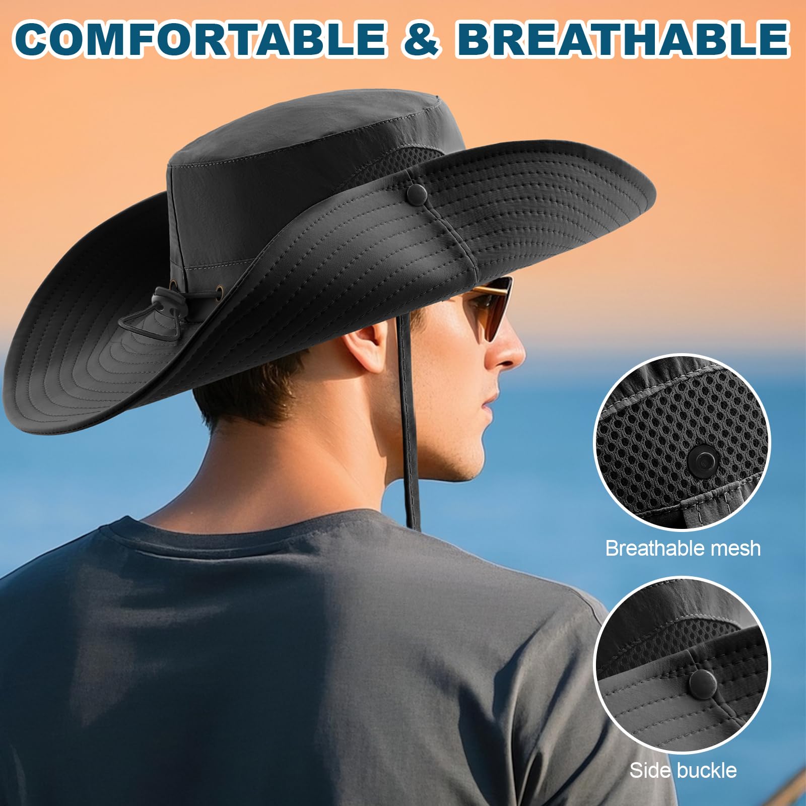 Summer Sun Hats for Women Men Waterproof Foldable Bucket Hat Mesh Wide Brim Beach Hats Outdoor Fishing Hiking Fishing UPF 50+ - Image 4