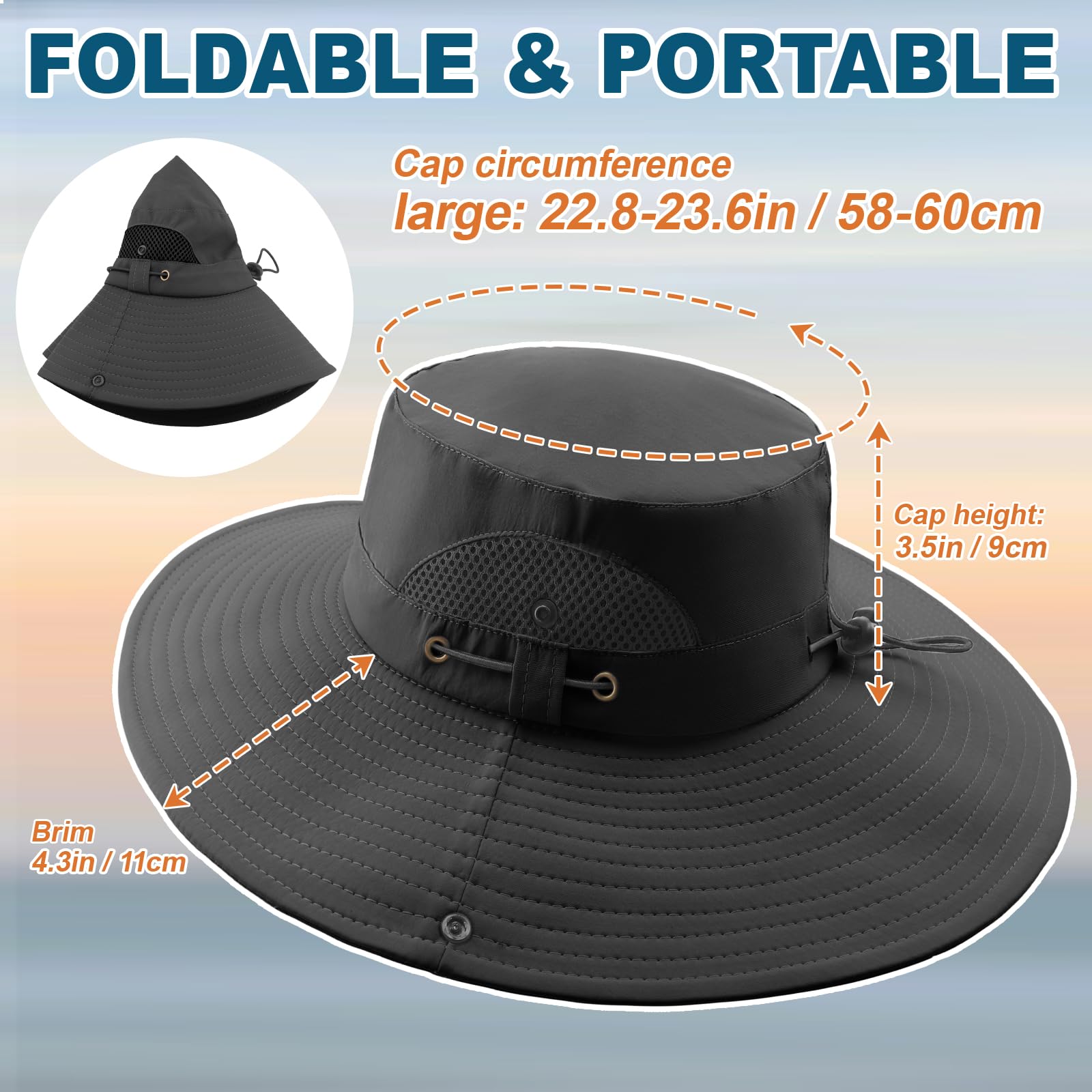 Summer Sun Hats for Women Men Waterproof Foldable Bucket Hat Mesh Wide Brim Beach Hats Outdoor Fishing Hiking Fishing UPF 50+ - Image 7
