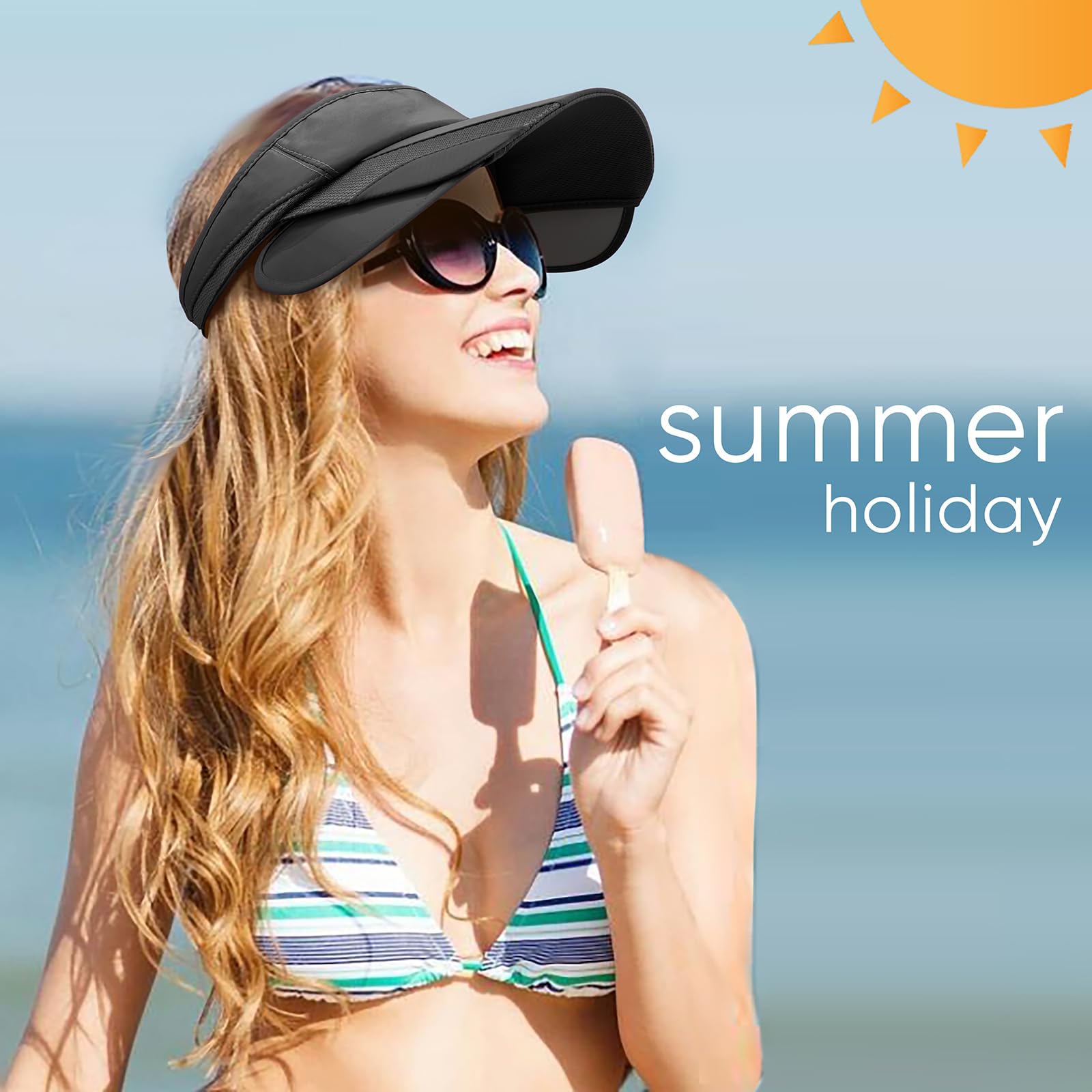 Summer Sun Visor Hats for Women Adjustable Golf Cap with Retractable Wide Brim Sun UV Protection Beach Hats for Sport Outdoor - Image 3