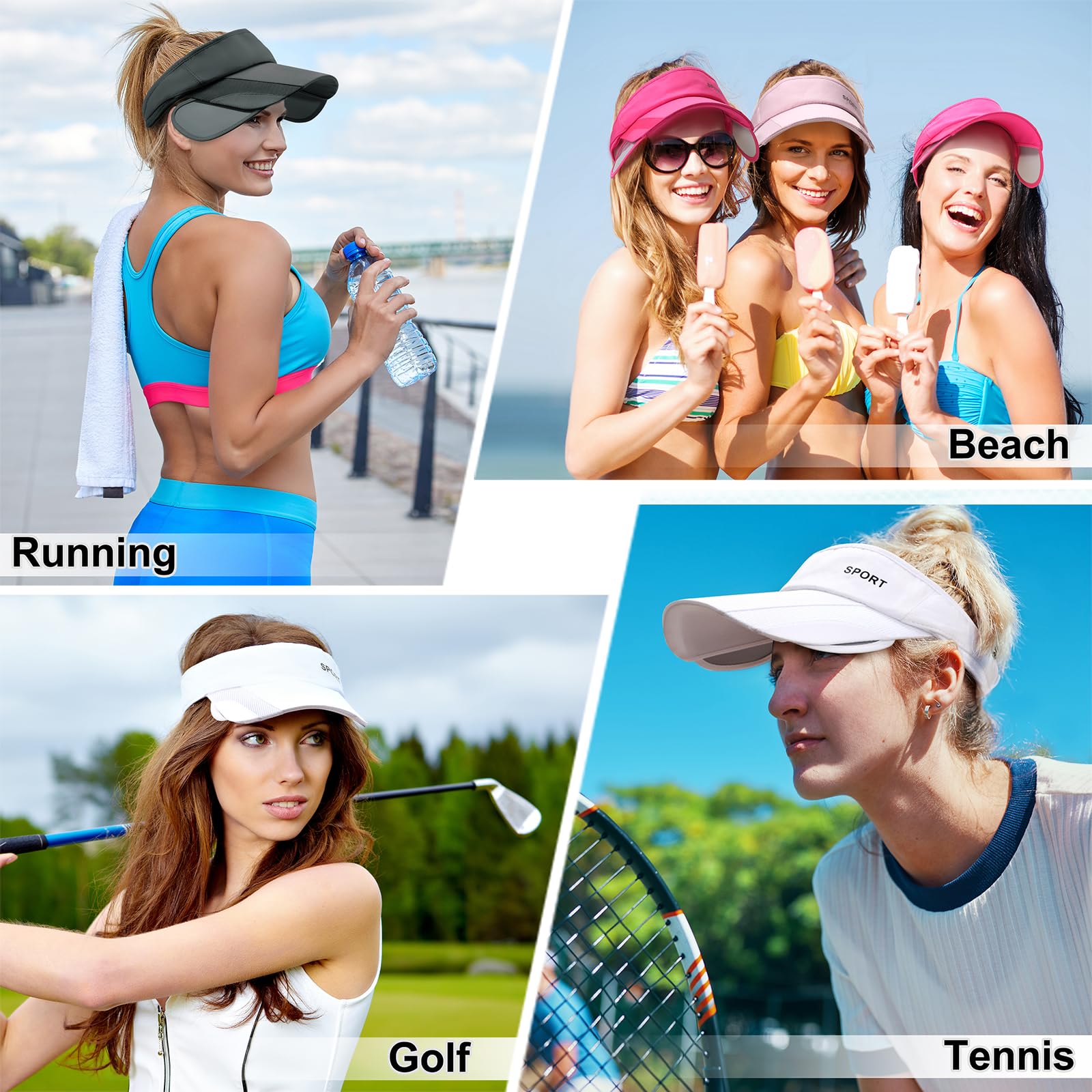 Summer Sun Visor Hats for Women Adjustable Golf Cap with Retractable Wide Brim Sun UV Protection Beach Hats for Sport Outdoor - Image 4