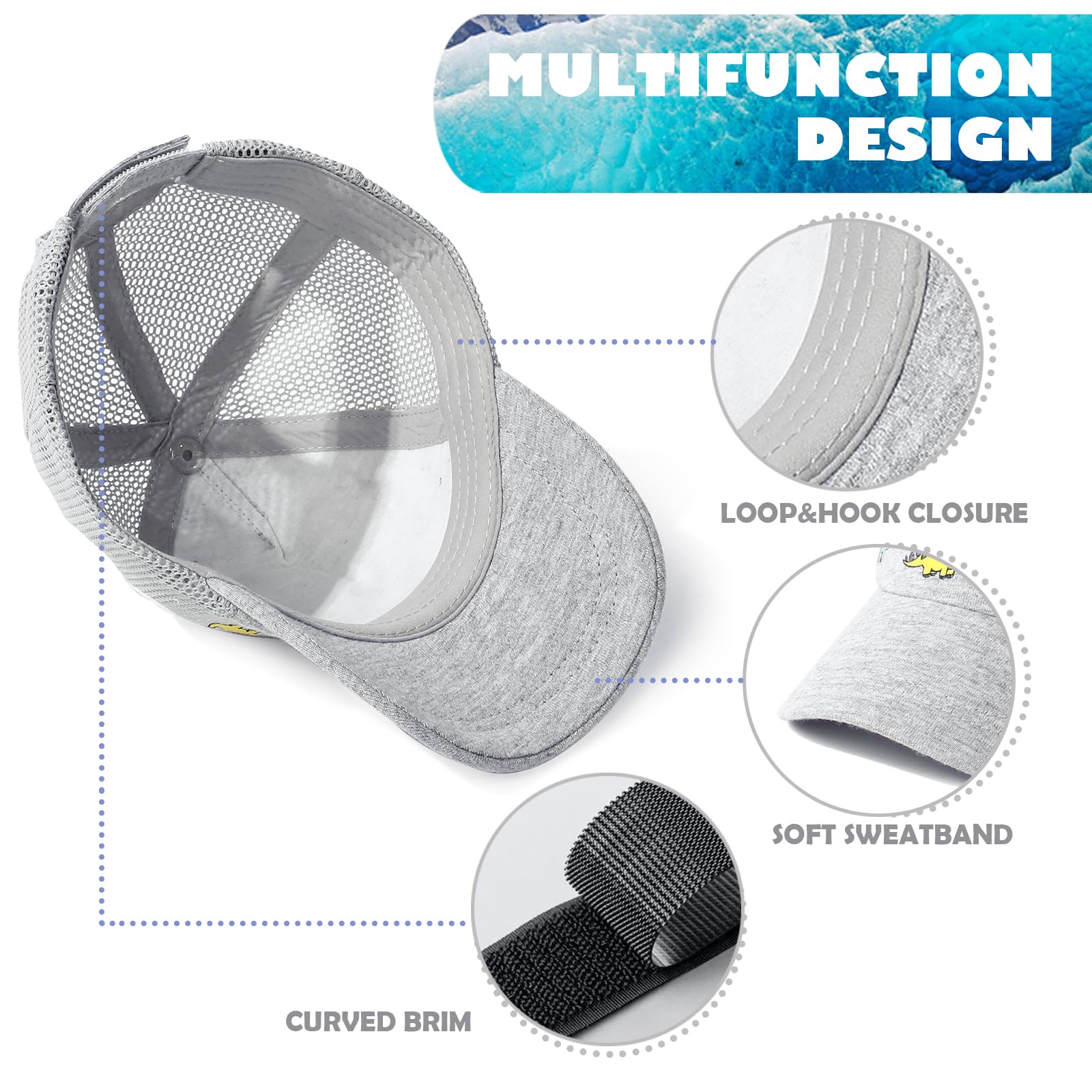 Toddler Baseball Hat with Mesh Adjustable Dinosaur Printed Trucker Hat Outdoor Beach Summer Infant Sun Cap for Kid Boy - Image 3