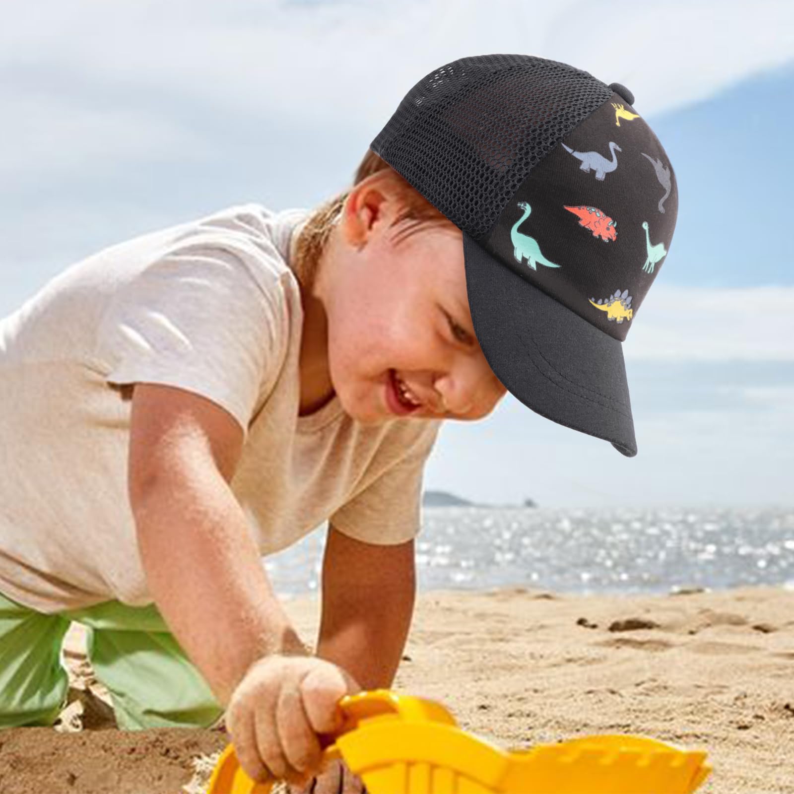 Toddler Baseball Hat with Mesh Adjustable Dinosaur Printed Trucker Hat Outdoor Beach Summer Infant Sun Cap for Kid Boy - Image 5