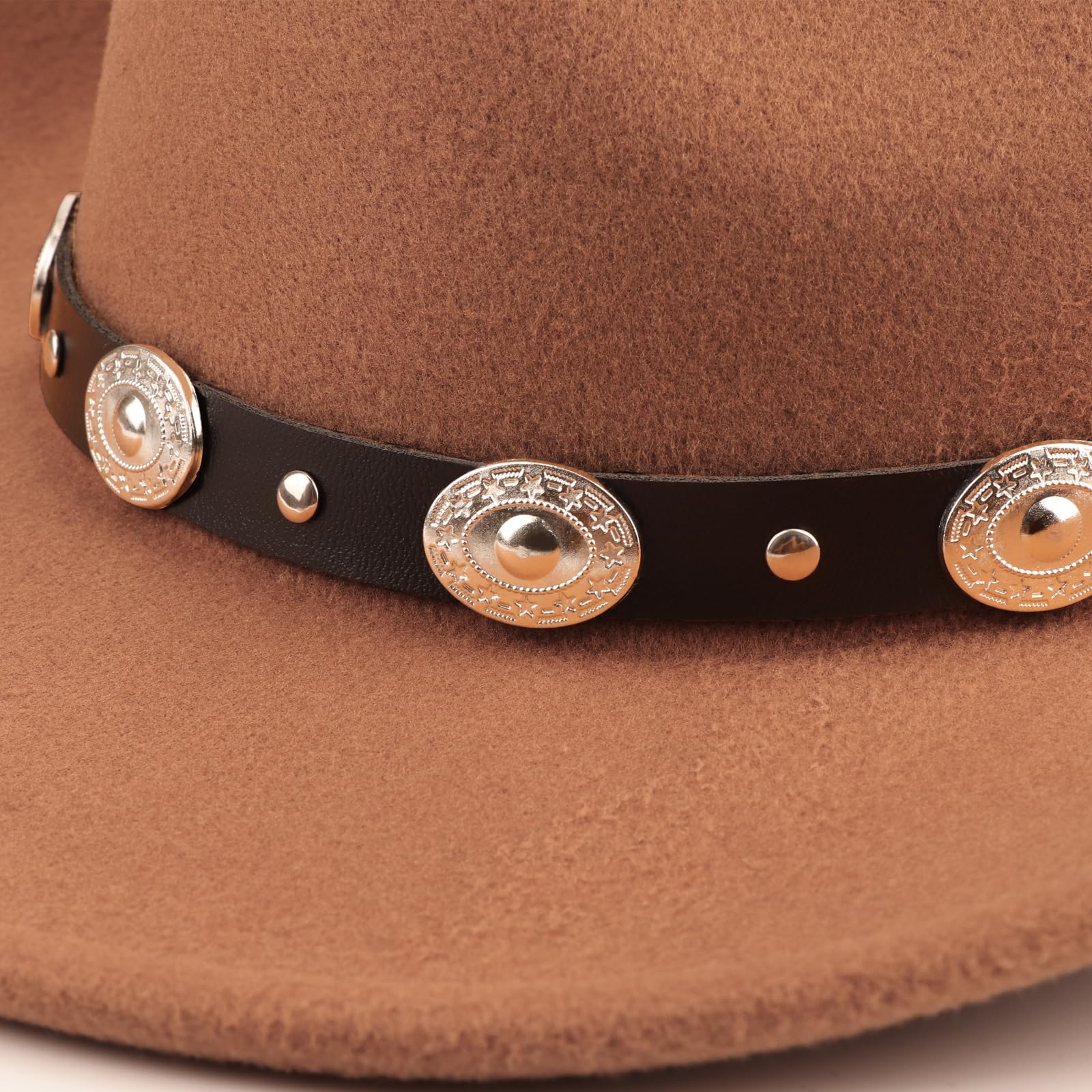 Western Cowboy Hats for Women Classic Felt Wide Brim Fedora Hat with Belt Buckle Retro Panama Hat Unisex Rolled up Cap - Image 3