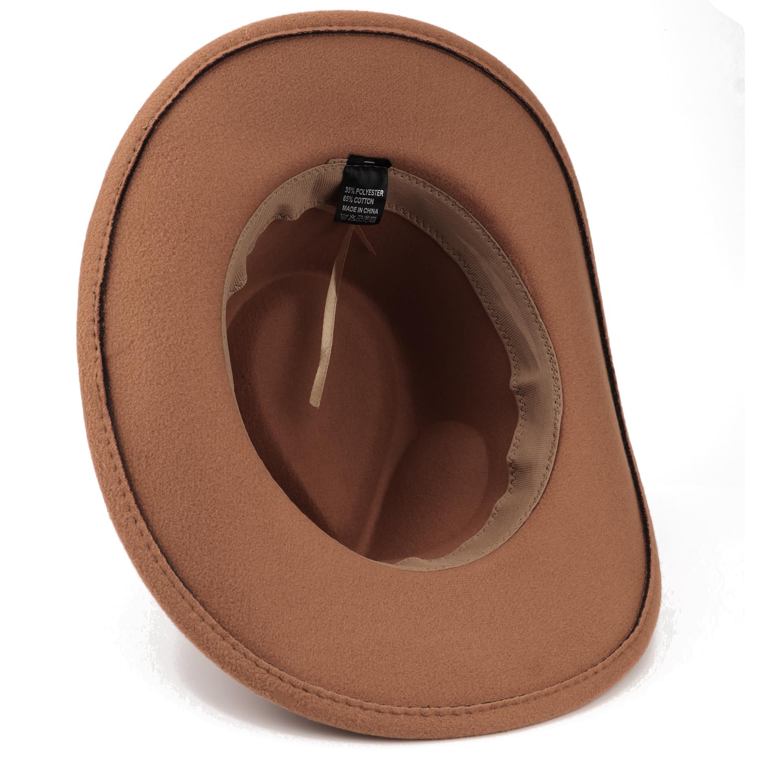 Western Cowboy Hats for Women Classic Felt Wide Brim Fedora Hat with Belt Buckle Retro Panama Hat Unisex Rolled up Cap - Image 4