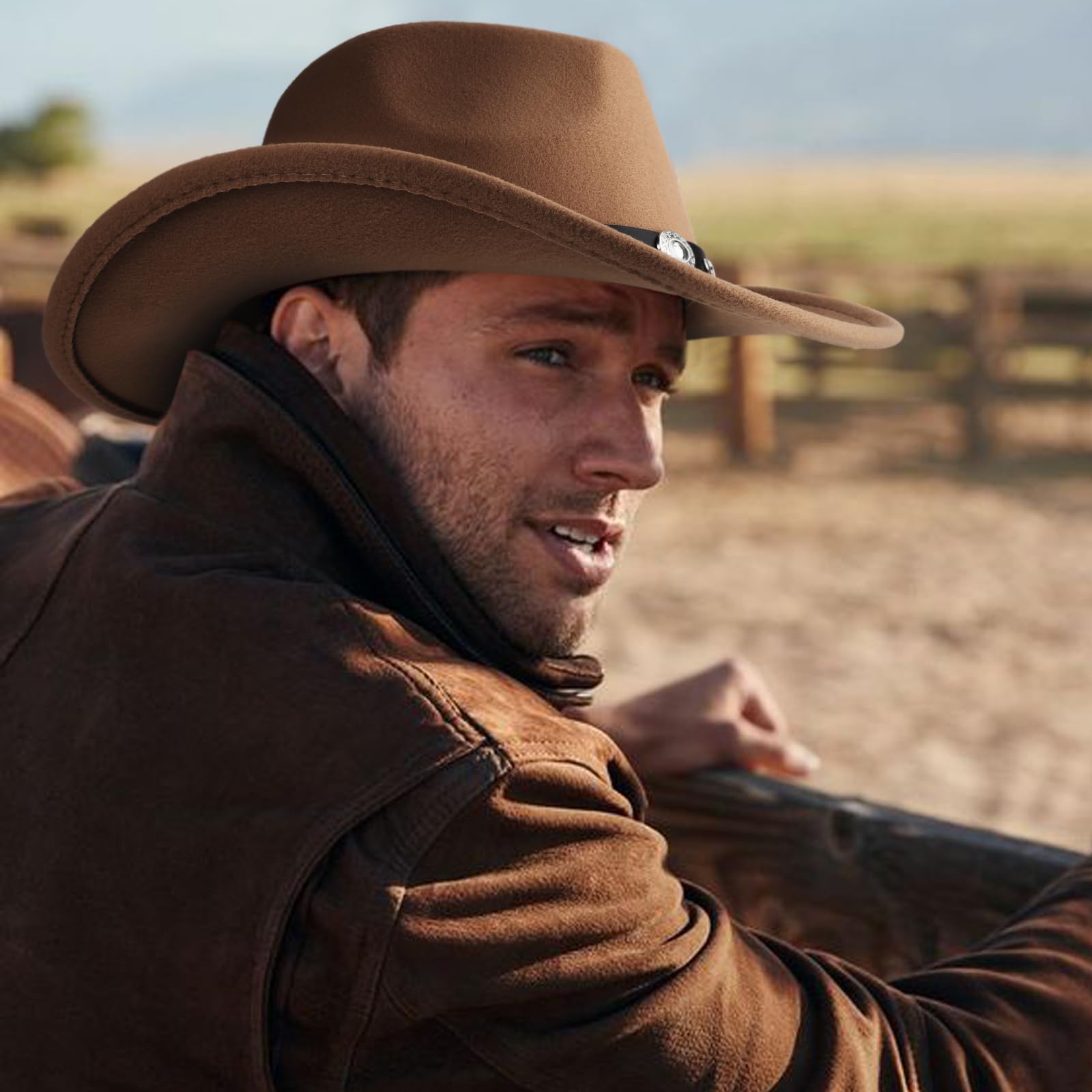 Western Cowboy Hats for Women Classic Felt Wide Brim Fedora Hat with Belt Buckle Retro Panama Hat Unisex Rolled up Cap - Image 6