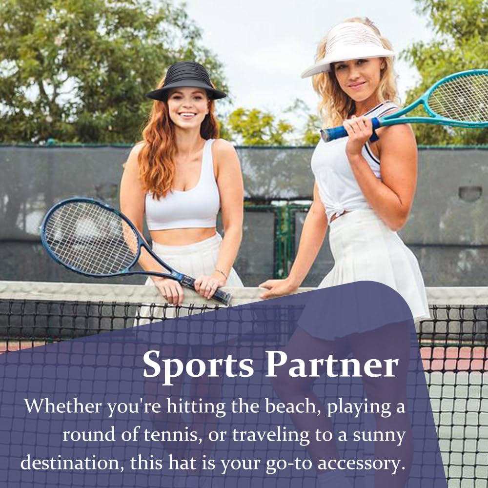 Women Visor Sun Hat Adjustable Foldable Wide Brim Sun Hats Summer UPF 50+ UV Protection Visor Cap for Outdoor Beach - Image 4